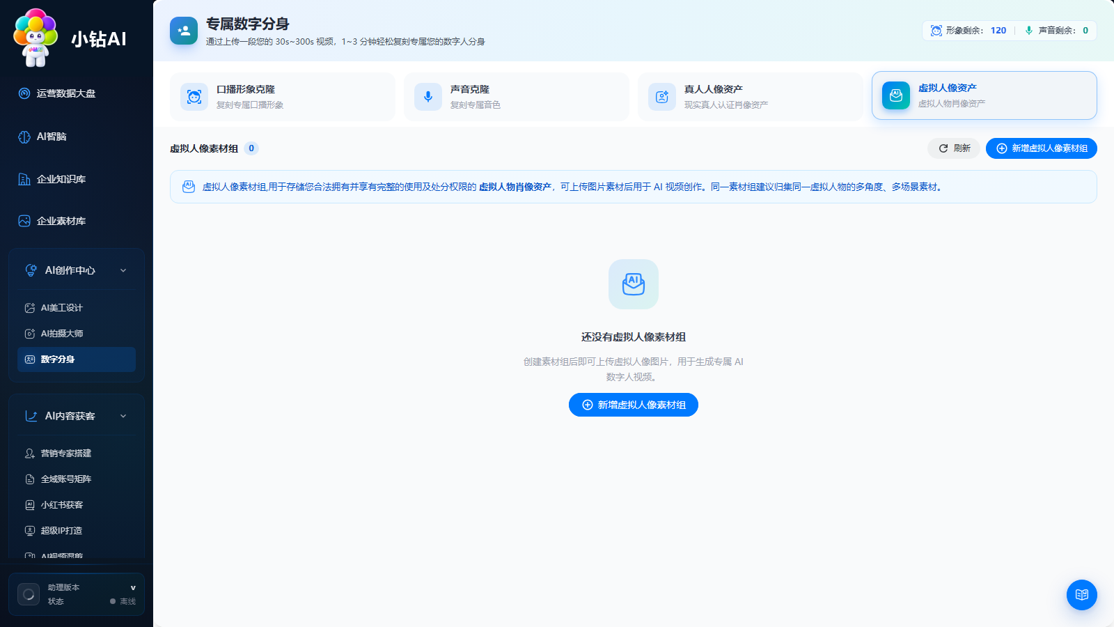 虚拟人像资产列表